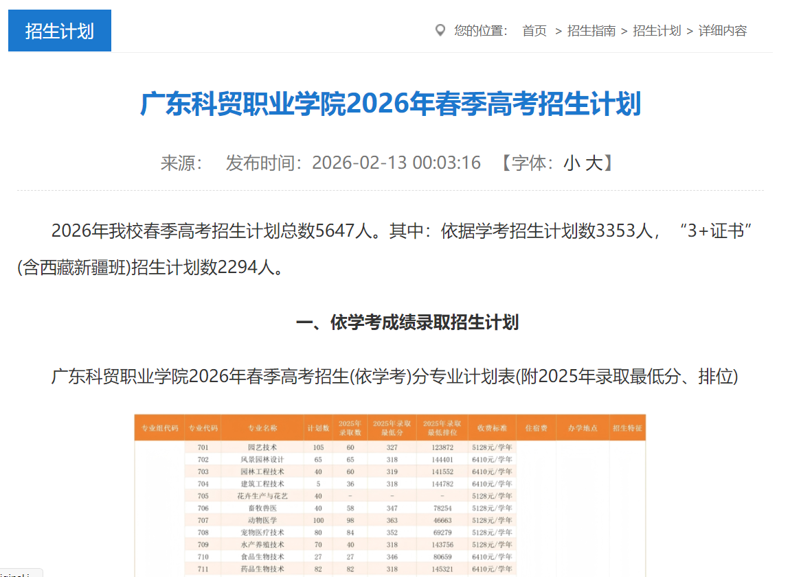 广东科贸职业学院 | 2026年春季高考招生计划
