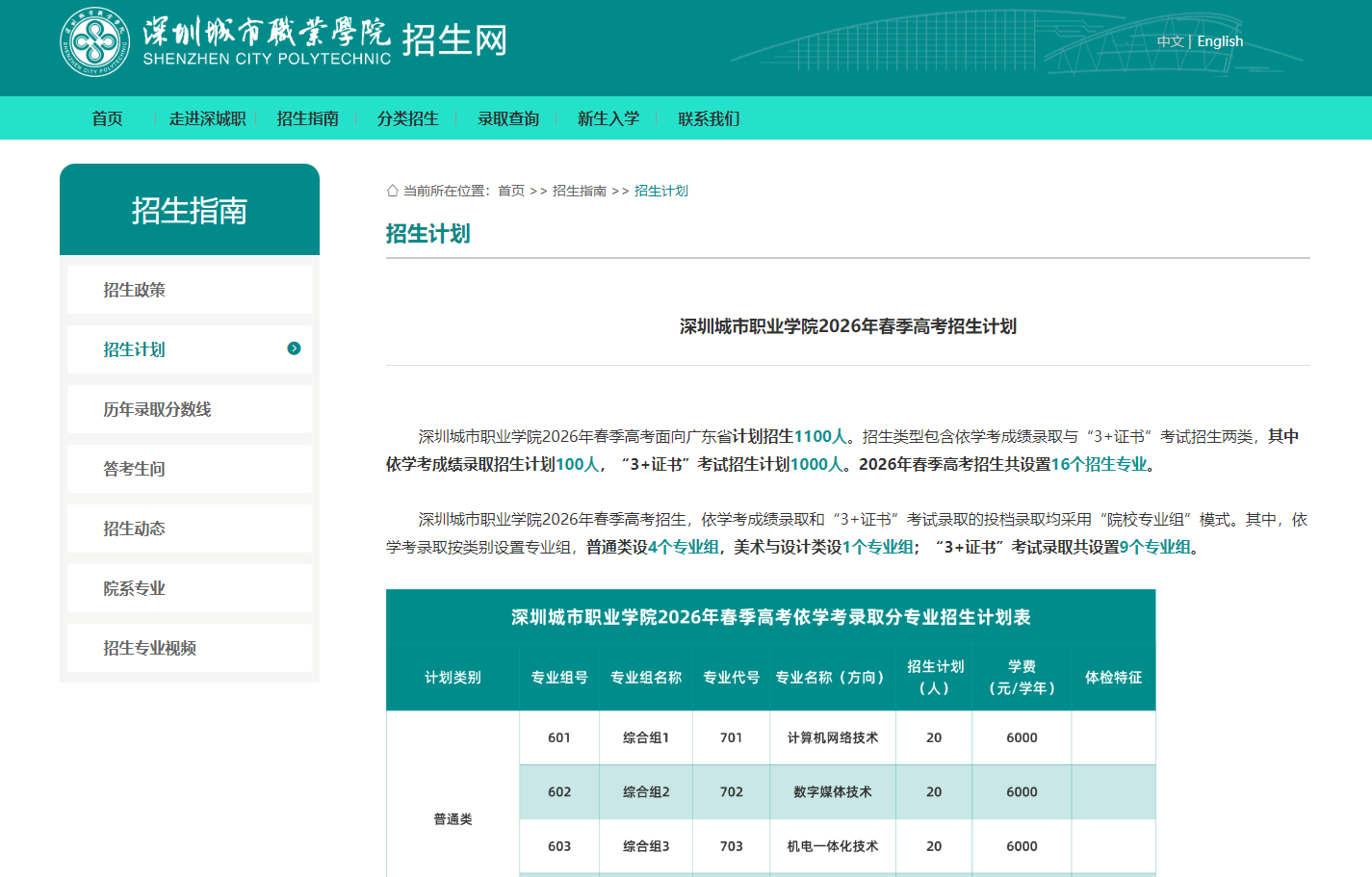 深圳城市职业学院 | 2026年春季高考招生计划