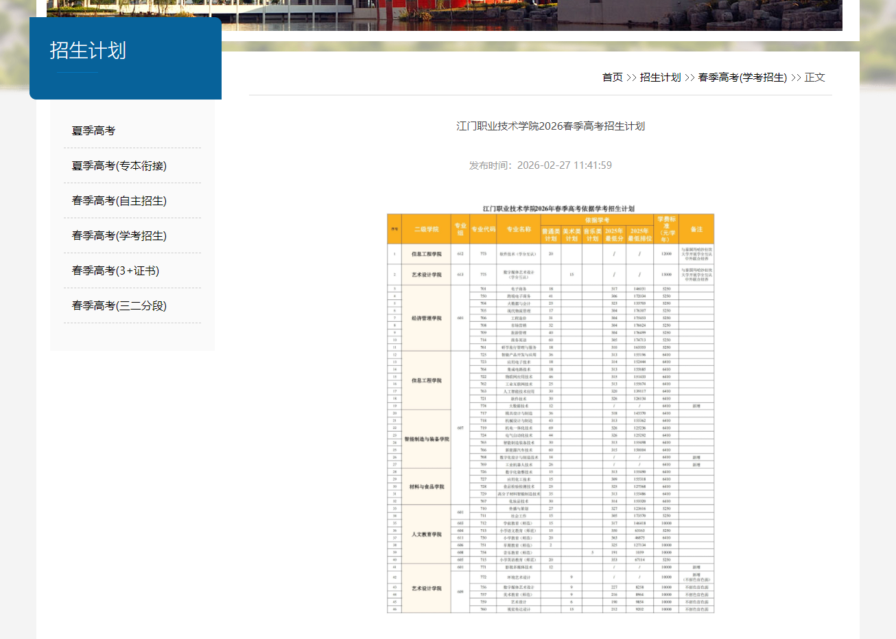江门职业技术学院 | 2026年春季高考招生计划