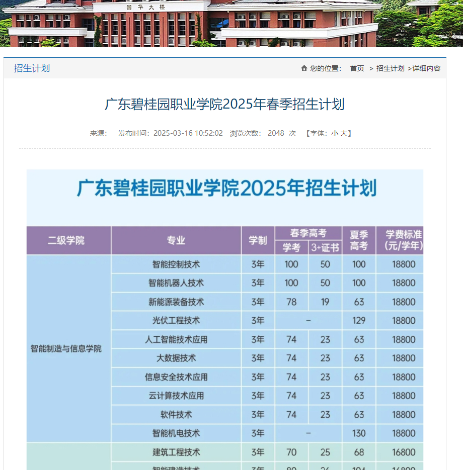 广东碧桂园职业学院 | 2025年春季招生计划