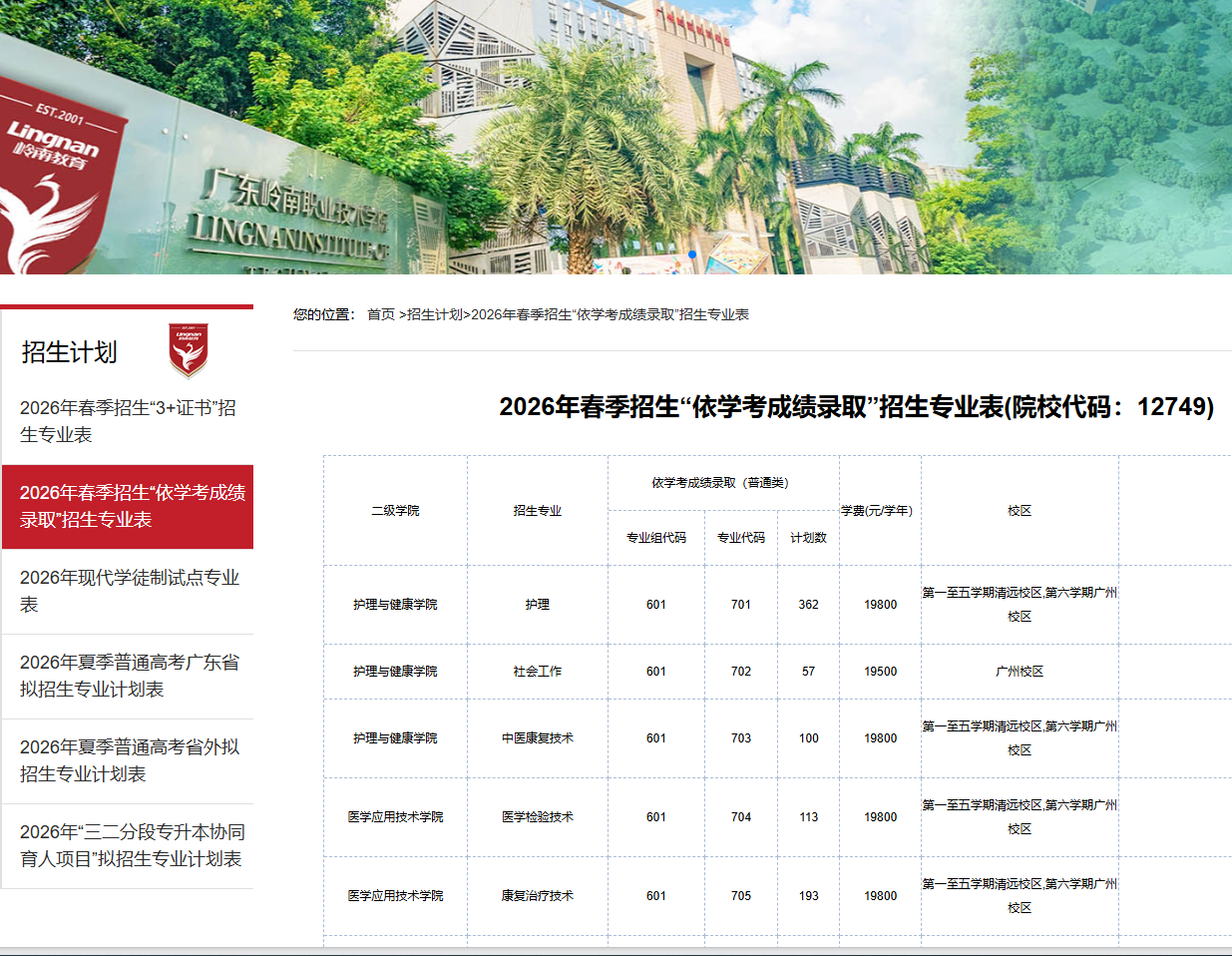 广东岭南职业技术学院 | 2026年春季招生&ldquo;依学考成绩录取&rdquo;招生专业表